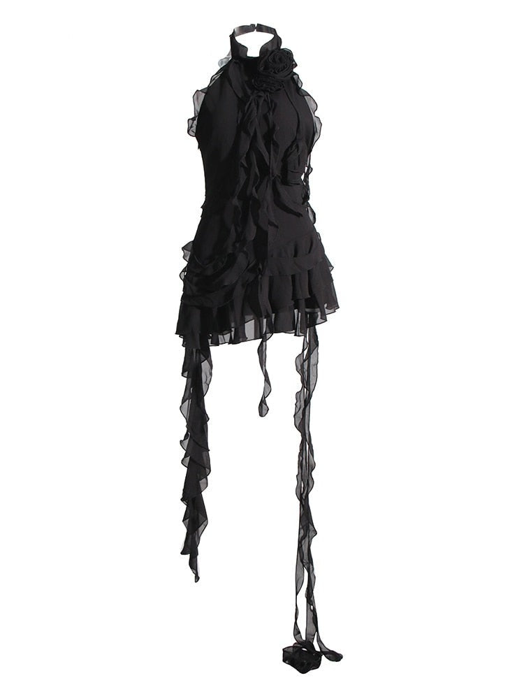 Black Cascading Ruffles Mini Dress | Party Outfit | Designer Inspired Blumarine Dupe