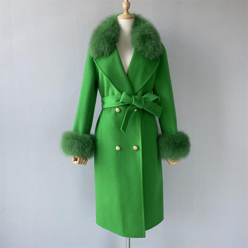 MISS SELFRIDGE Green Fur Collar Cuff Belted Princess Skirted Fit