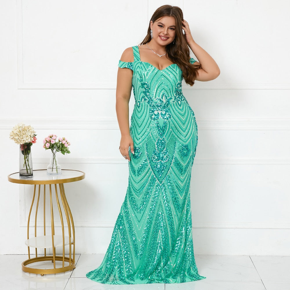 Plus size turquoise sequins ball gown