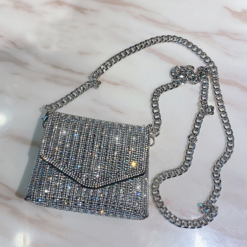 11.5 cm Silver Rhinestones Handbag